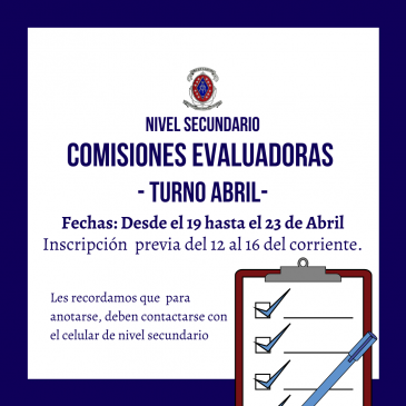 Comisiones Evaluadoras, Nivel Secundario -Turno: Abril-